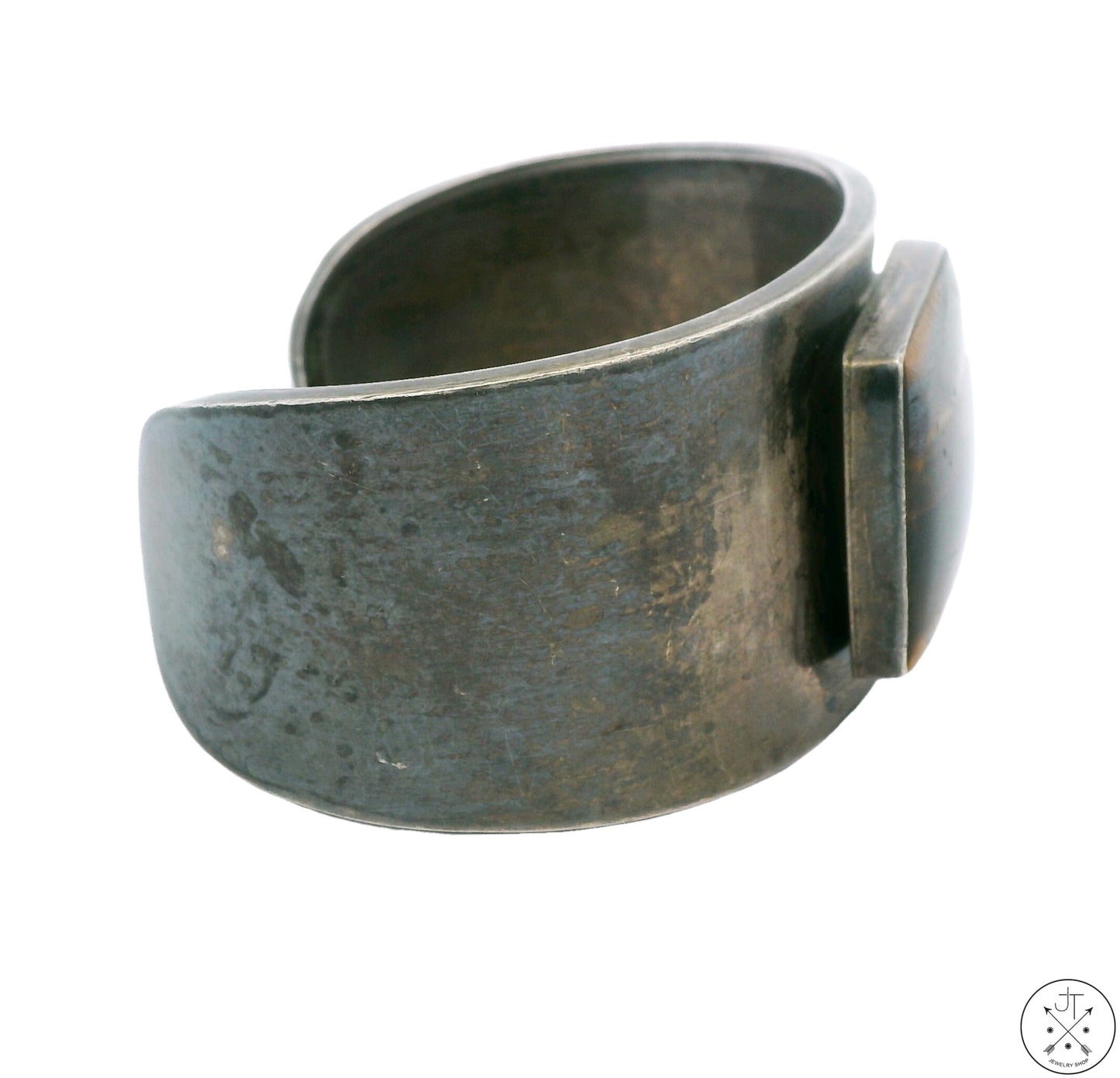 Vintage Sterling Silver Cuff Bracelet Tigers Eye 5.7 Inch Size Small