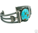 Navajo Sterling Silver Cuff Bracelet Royal Blue Turquoise 6.8 Inch Signed Morgan