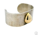 Vintage Hammered Sterling Silver & 14k Gold 1 Inch Wide Cuff Blackinton 6.4 inch