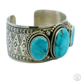 Vintage Navajo Sterling Silver 1.5 in Wide Cuff Bracelet Bisbee Turquoise 7.5 Inch Signed