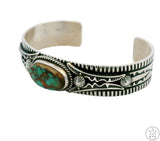 Vintage Navajo Sterling Silver Cuff Bracelet Crow Spring Turquoise 6.5 Inch Signed