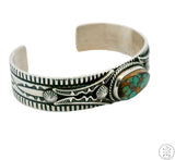 Vintage Navajo Sterling Silver Cuff Bracelet Crow Spring Turquoise 6.5 Inch Signed