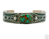 Vintage Navajo Sterling Silver Cuff Bracelet Crow Spring Turquoise 6.5 Inch Signed