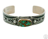 Vintage Navajo Sterling Silver Cuff Bracelet Crow Spring Turquoise 6.5 Inch Signed