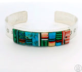 Sterling Silver Cuff Bracelet Turquoise Raised Inlay 7 Inch