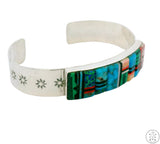 Sterling Silver Cuff Bracelet Turquoise Raised Inlay 7 Inch