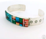 Sterling Silver Cuff Bracelet Turquoise Raised Inlay 7 Inch