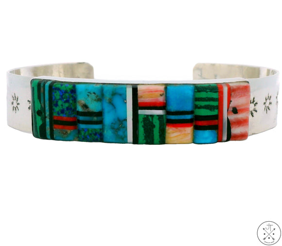 Sterling Silver Cuff Bracelet Turquoise Raised Inlay 7 Inch