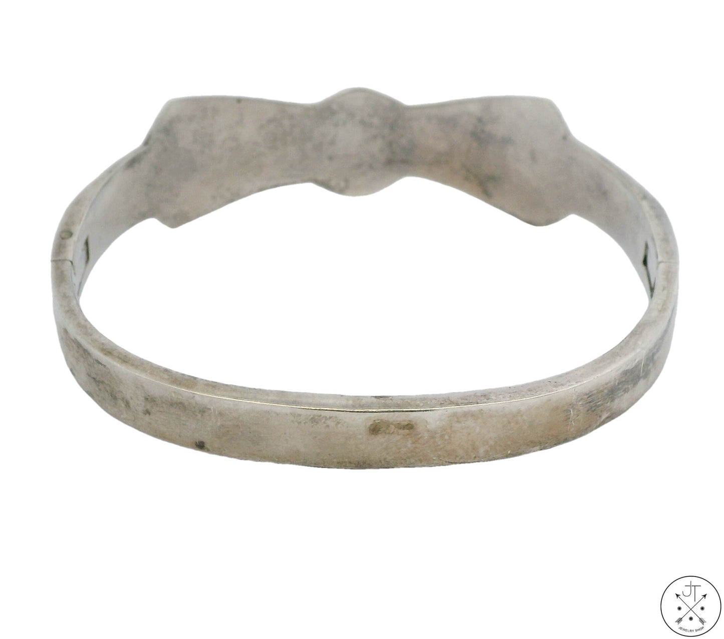 Vintage Sterling Silver Hinged Bangle Bracelet with Malachite 7 Inch