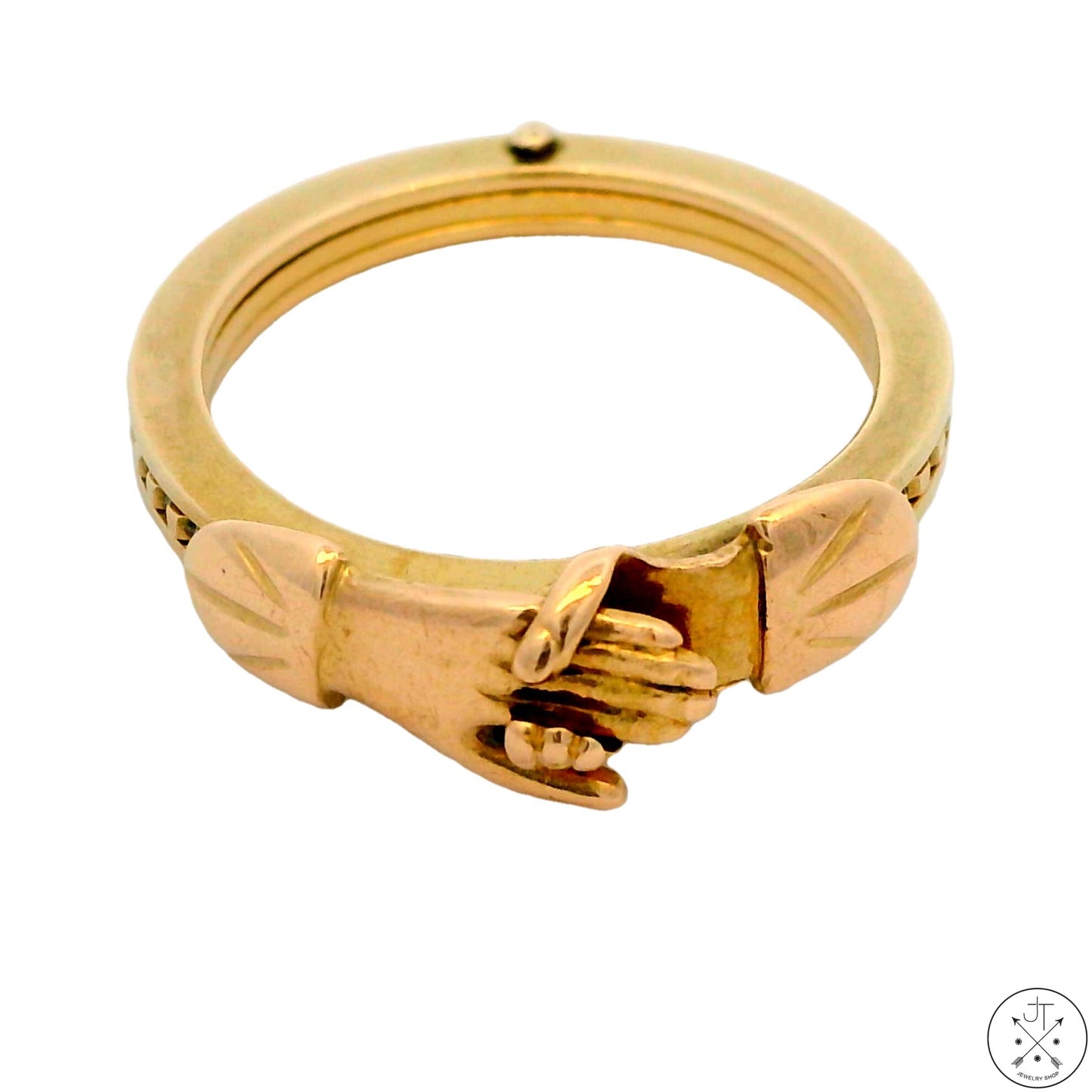 Vintage 14k Yellow Gold Fede Gimmel Ring Size 4.5 Opening Hand-clasp