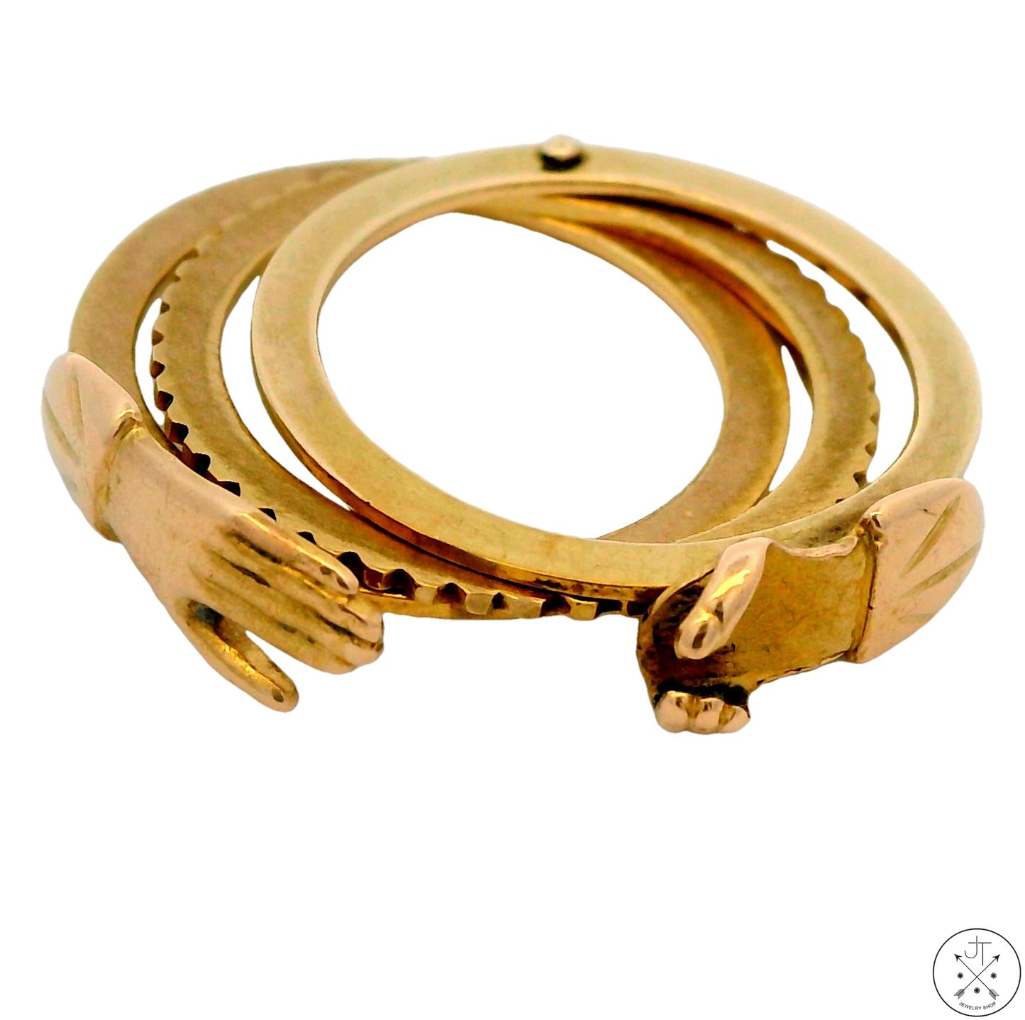 Vintage 14k Yellow Gold Fede Gimmel Ring Size 4.5 Opening Hand-clasp