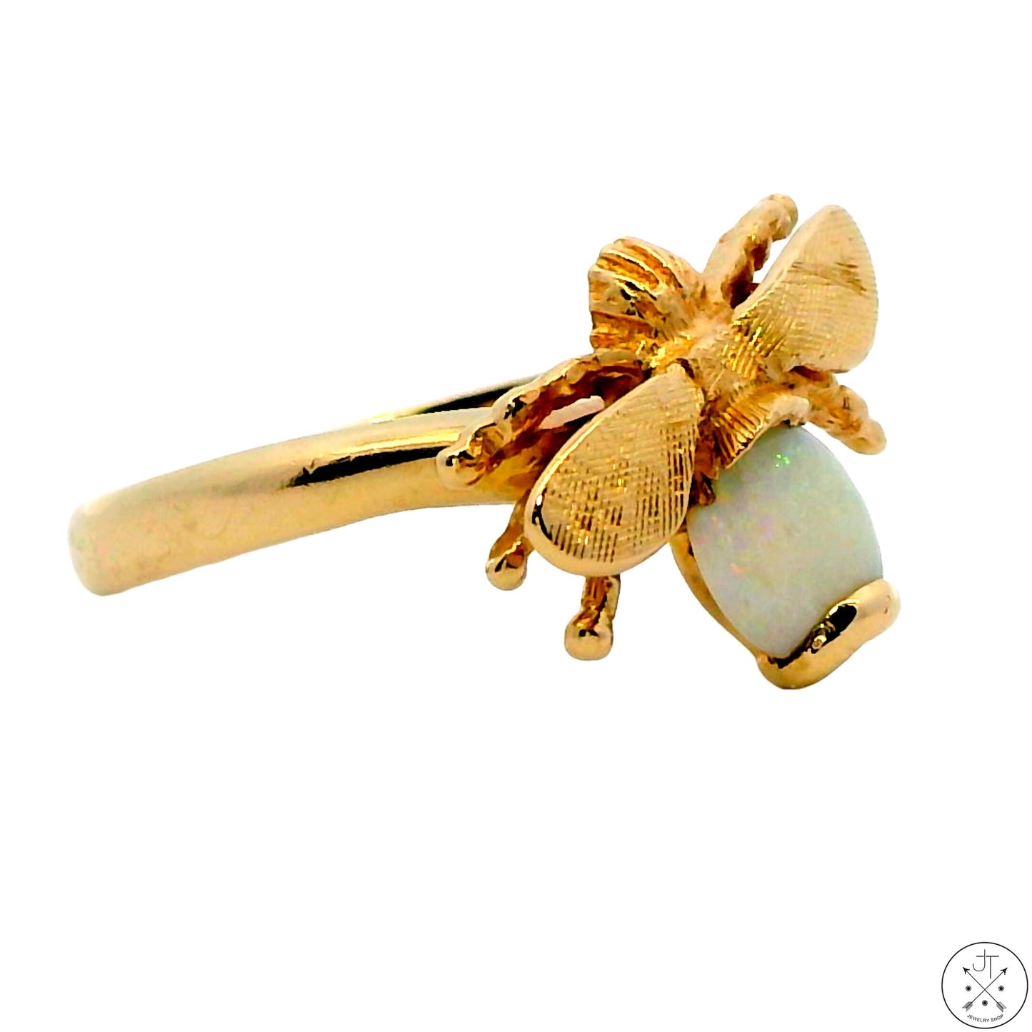 Vintage 14k Yellow Gold Bee Ring with Opal Size 8