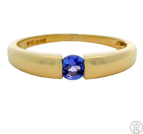 Vintage 14k Yellow Gold Solitaire Band with Tanzanite Size 8