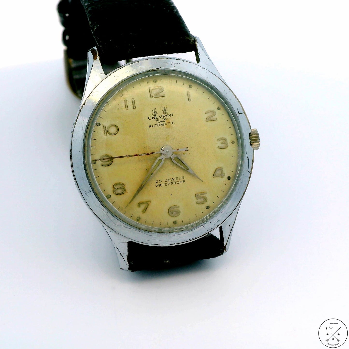 Vintage Chevron 33 mm Swiss 25 Jewel Automatic Waterproof Watch Runs