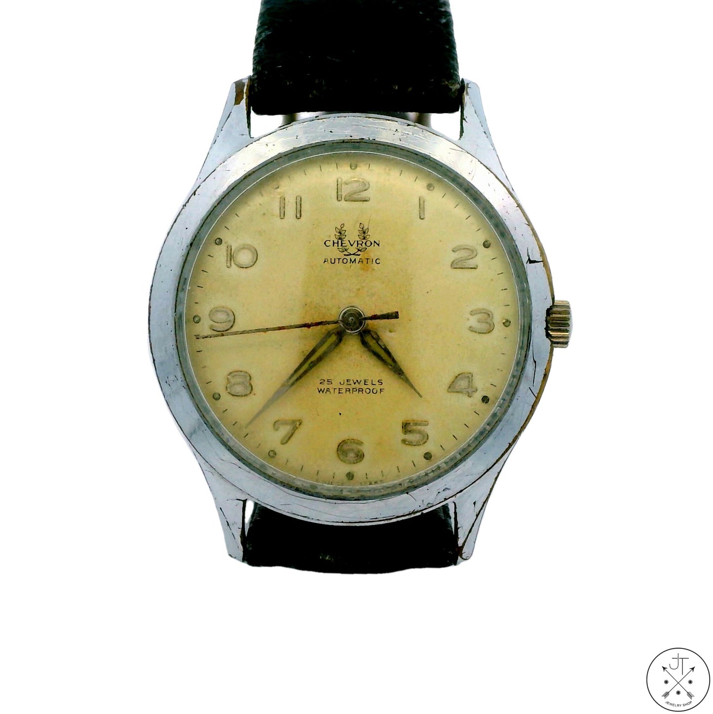 Vintage Chevron 33 mm Swiss 25 Jewel Automatic Waterproof Watch Runs