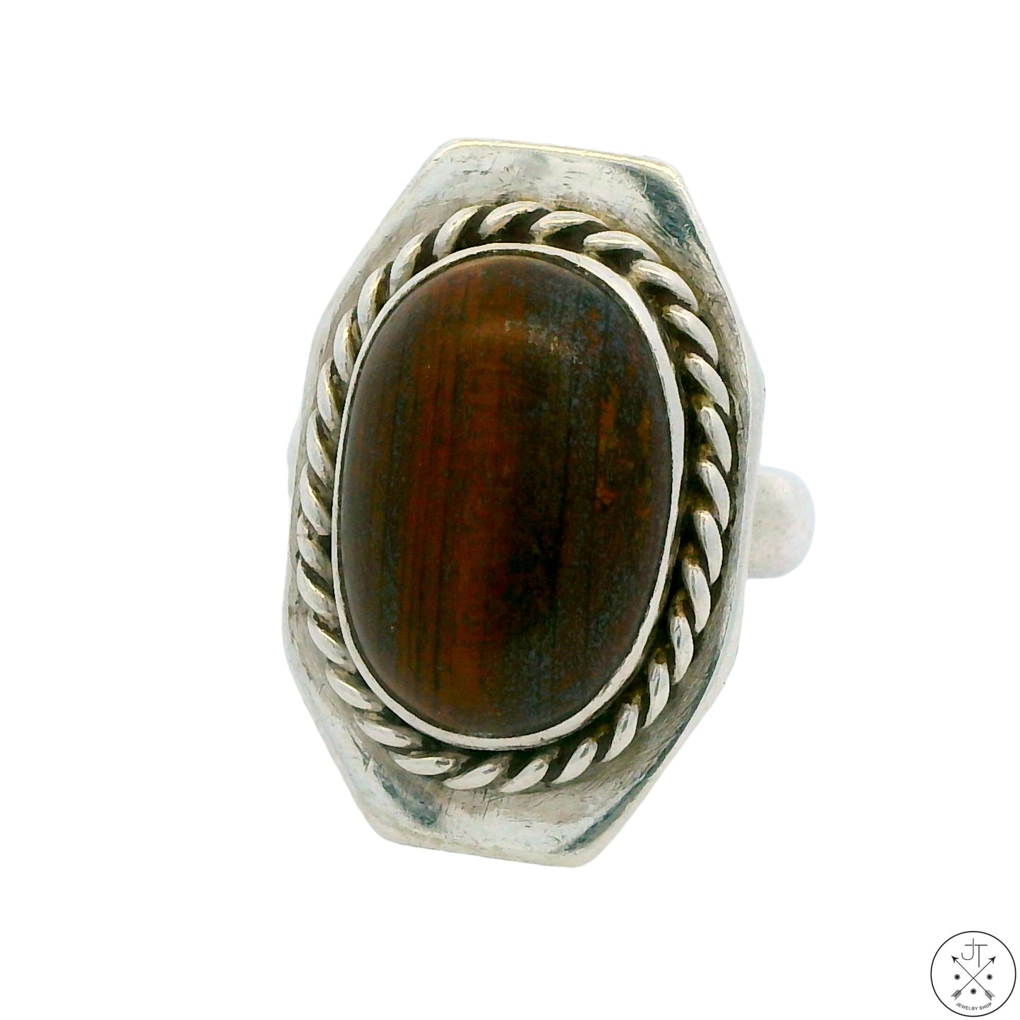 Unique 2006 Zuni Sterling Silver Ring with Hardwood Cabochon Size 6.75 Chavez