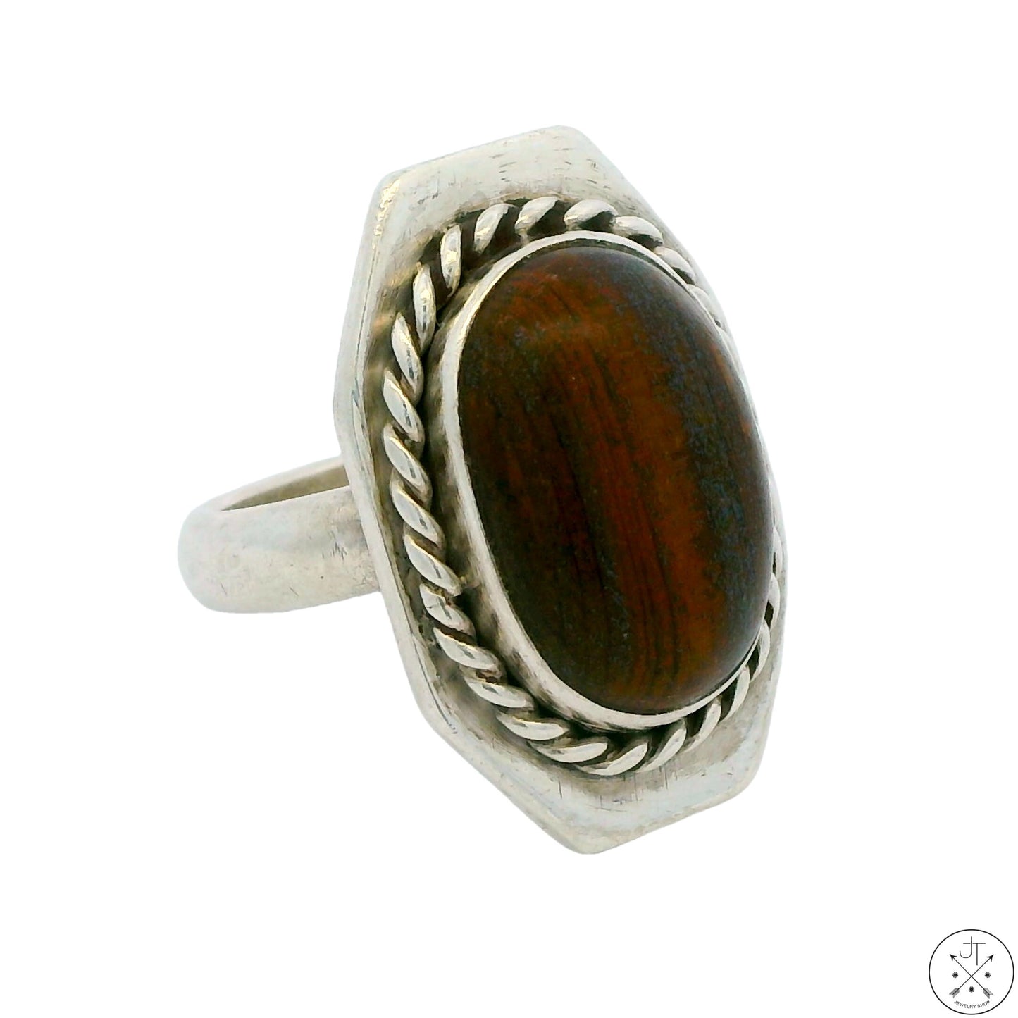 Unique 2006 Zuni Sterling Silver Ring with Hardwood Cabochon Size 6.75 Chavez