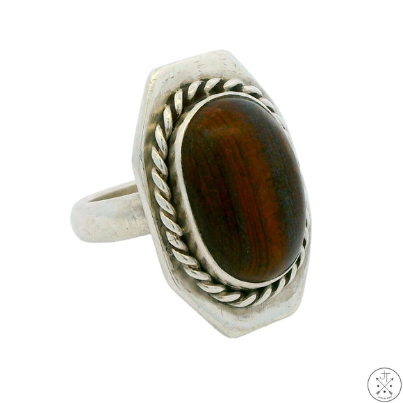 Unique 2006 Zuni Sterling Silver Ring with Hardwood Cabochon Size 6.75 Chavez