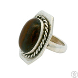 Unique 2006 Zuni Sterling Silver Ring with Hardwood Cabochon Size 6.75 Chavez