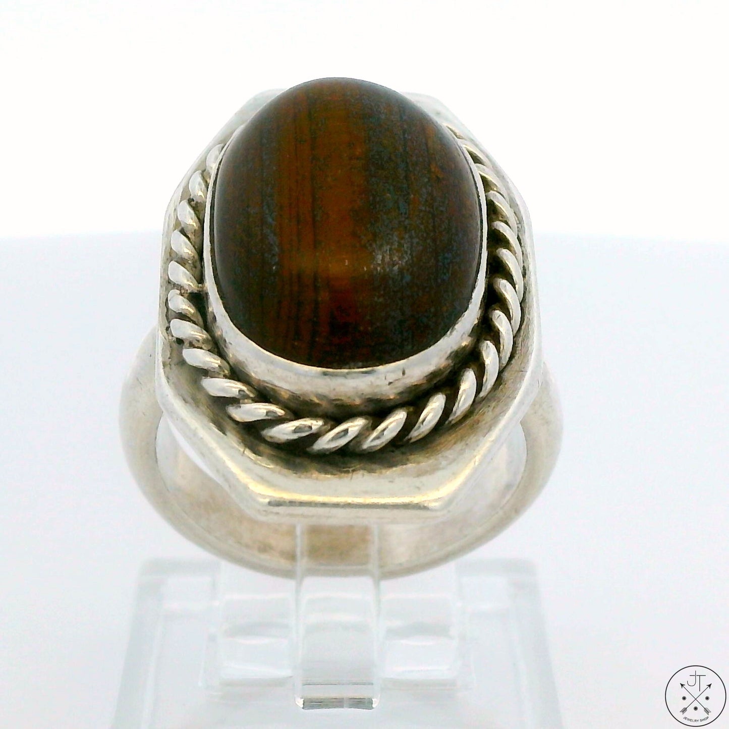Unique 2006 Zuni Sterling Silver Ring with Hardwood Cabochon Size 6.75 Chavez