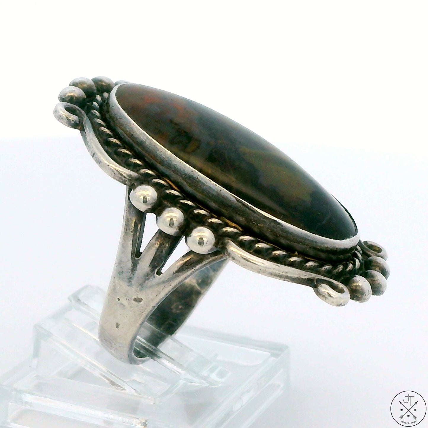 Vintage Sterling Silver Ring with Moss Agate Size 7.5