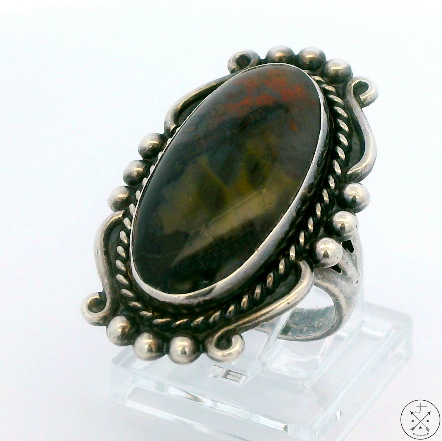 Vintage Sterling Silver Ring with Moss Agate Size 7.5