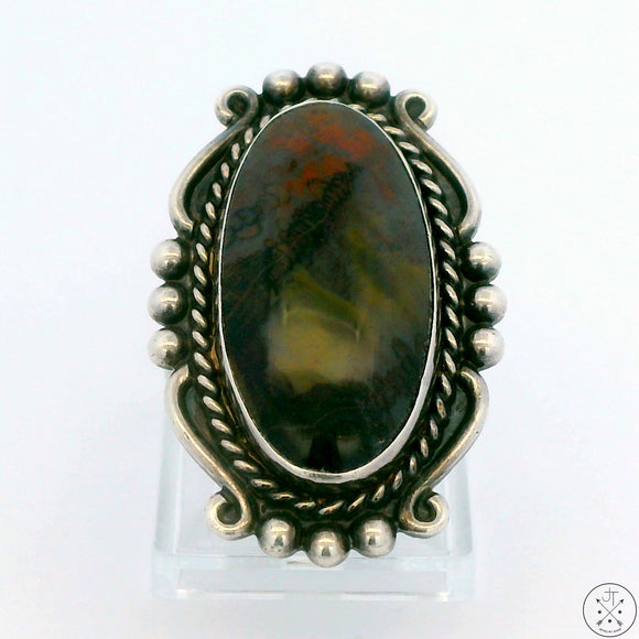 Vintage Sterling Silver Ring with Moss Agate Size 7.5