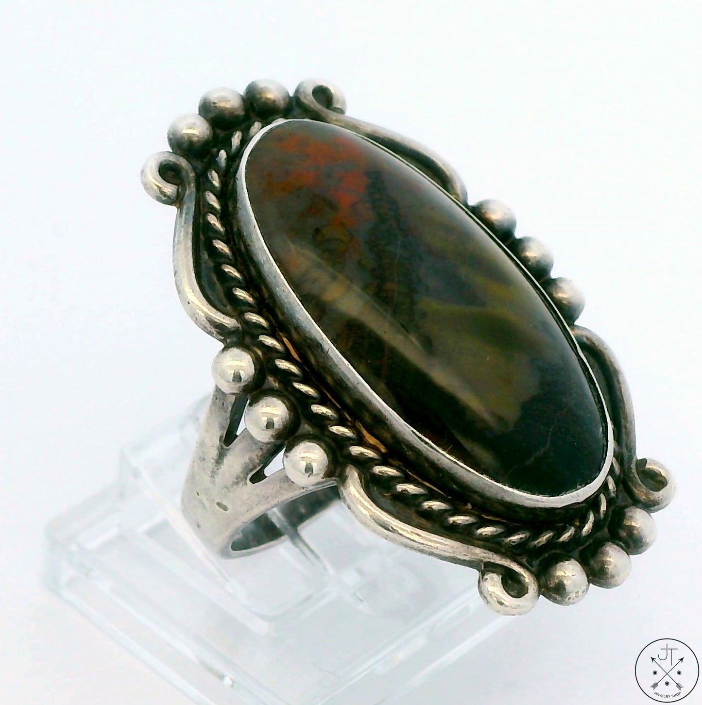 Vintage Sterling Silver Ring with Moss Agate Size 7.5