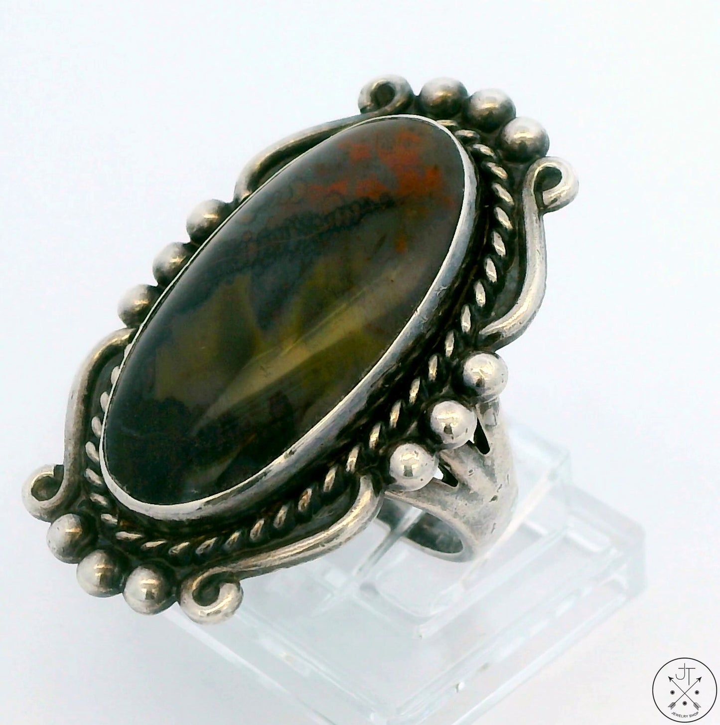 Vintage Sterling Silver Ring with Moss Agate Size 7.5