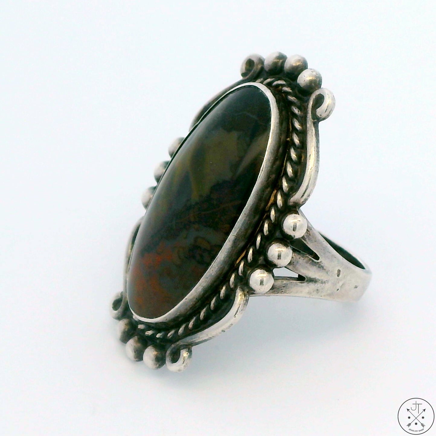 Vintage Sterling Silver Ring with Moss Agate Size 7.5
