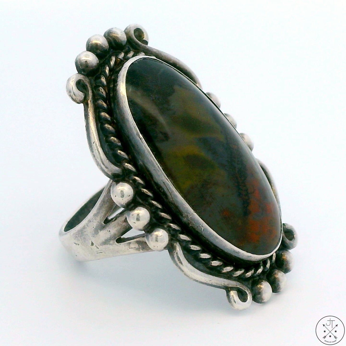 Vintage Sterling Silver Ring with Moss Agate Size 7.5
