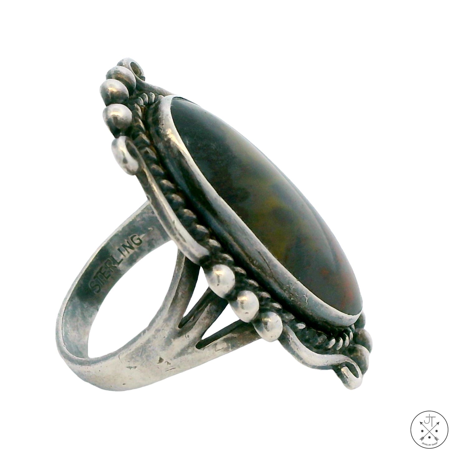 Vintage Sterling Silver Ring with Moss Agate Size 7.5