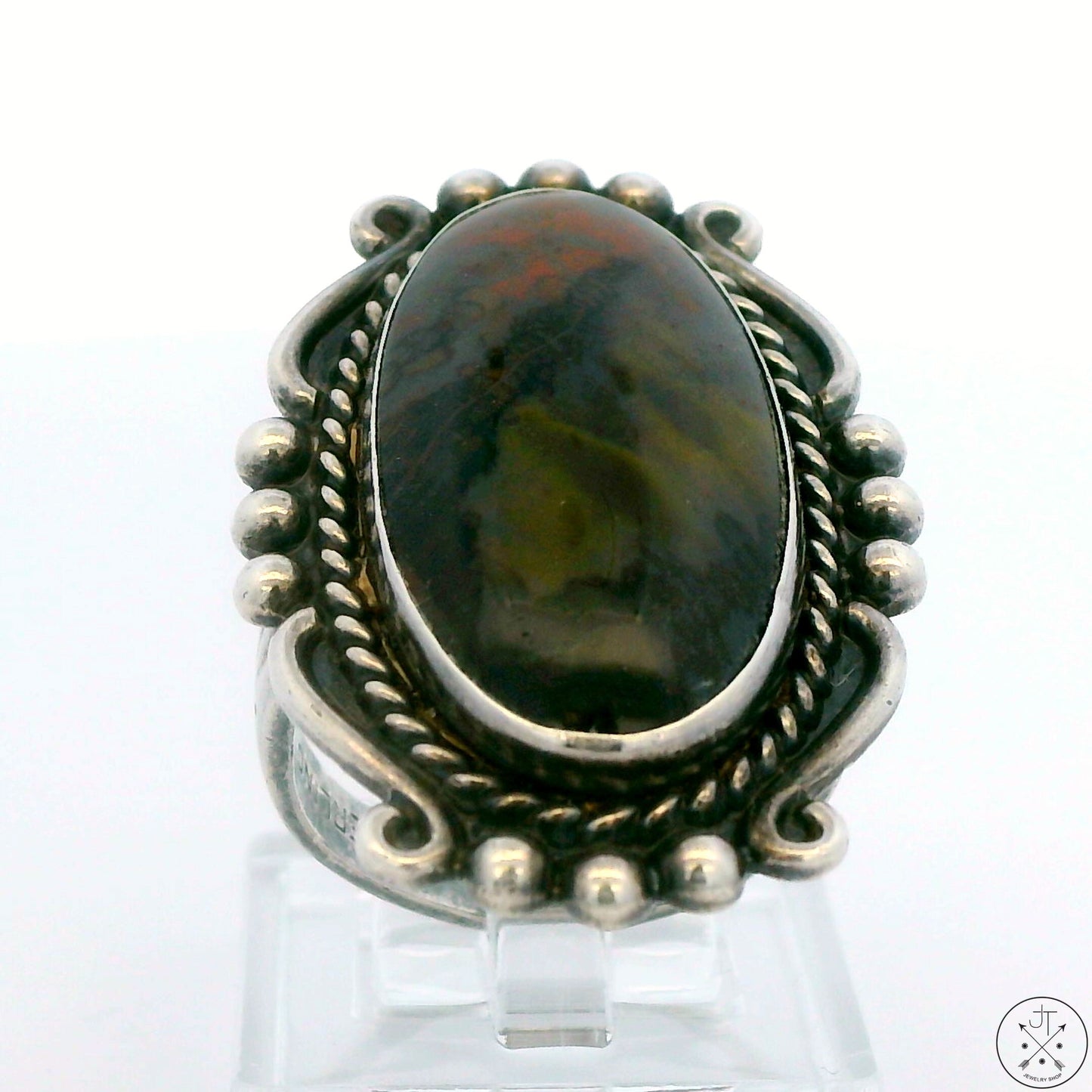 Vintage Sterling Silver Ring with Moss Agate Size 7.5