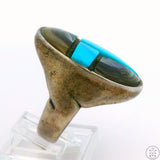 Vintage Sterling Silver Mens Ring with Turquoise and Abalone Size 10.75