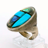 Vintage Sterling Silver Mens Ring with Turquoise and Abalone Size 10.75