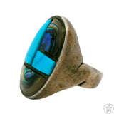 Vintage Sterling Silver Mens Ring with Turquoise and Abalone Size 10.75