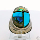 Vintage Sterling Silver Mens Ring with Turquoise and Abalone Size 10.75