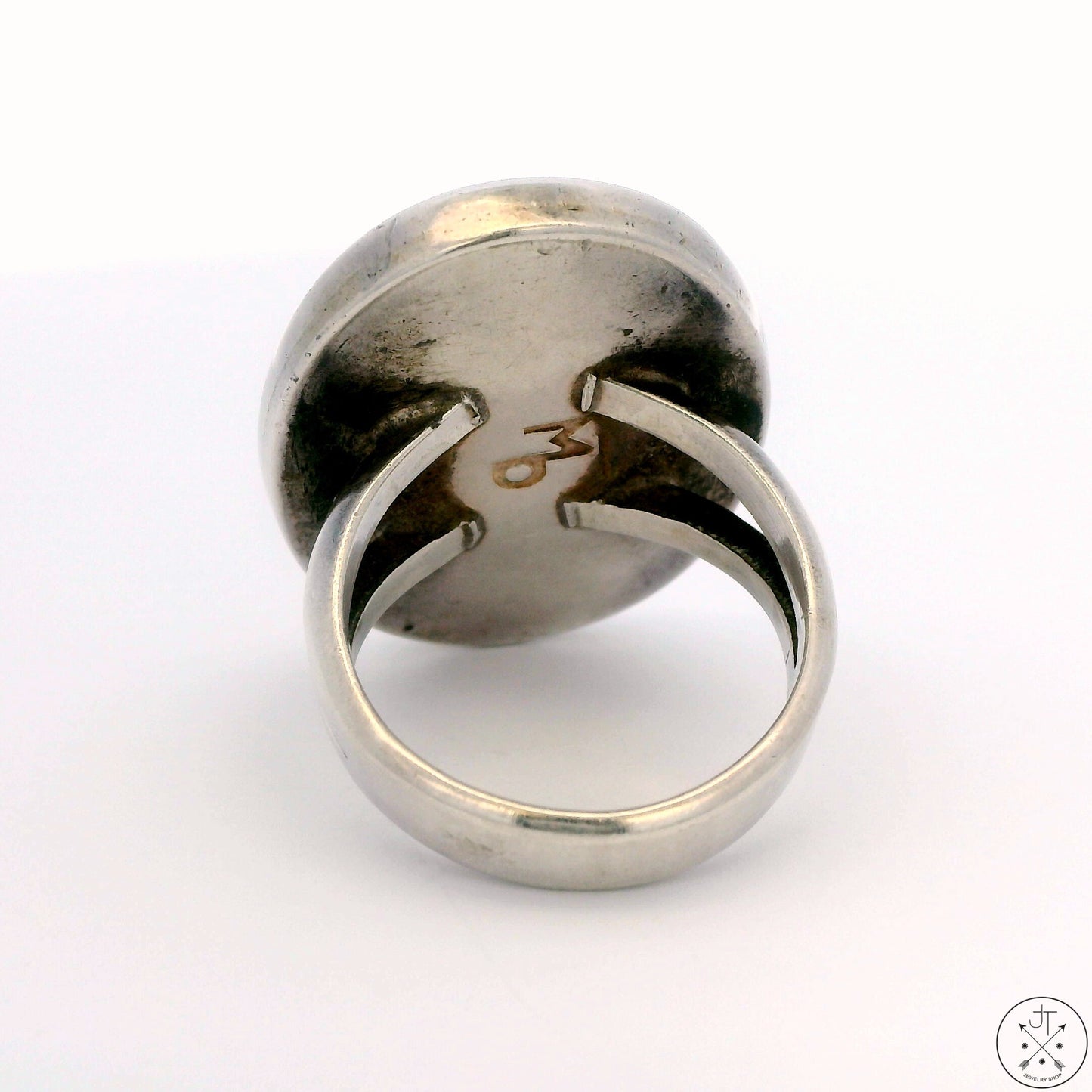 Vintage Navajo Sterling Silver Ring Mother of Pearl Cabochon Size 11.25 Signed Dayea