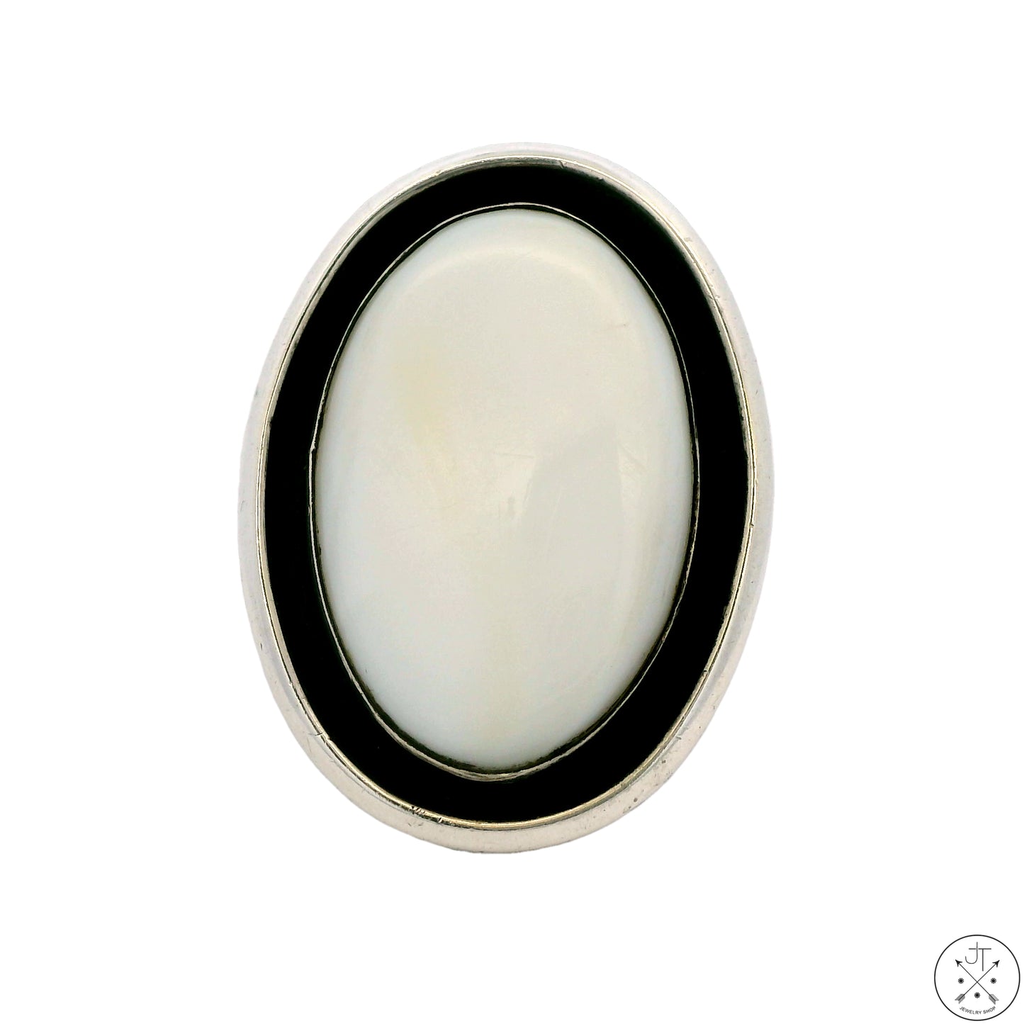 Vintage Navajo Sterling Silver Ring Mother of Pearl Cabochon Size 11.25 Signed Dayea