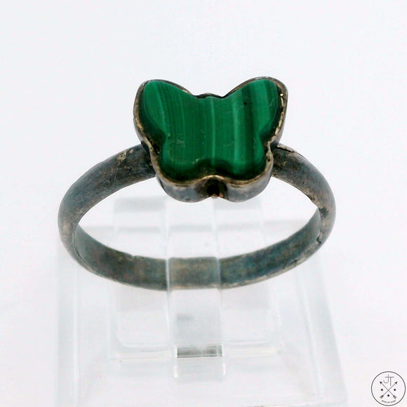 Vintage Sterling Silver Ring with Malachite Butterfly Size 7.5