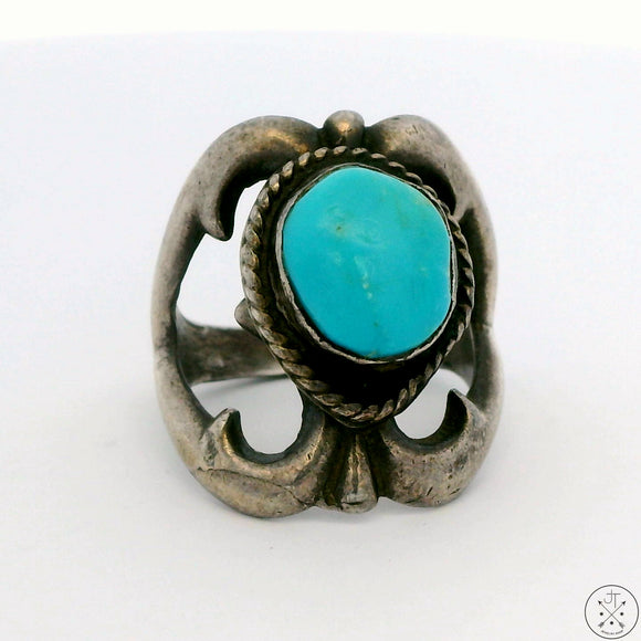 Vintage Sterling Silver Cast Ring with Turquoise Size 7