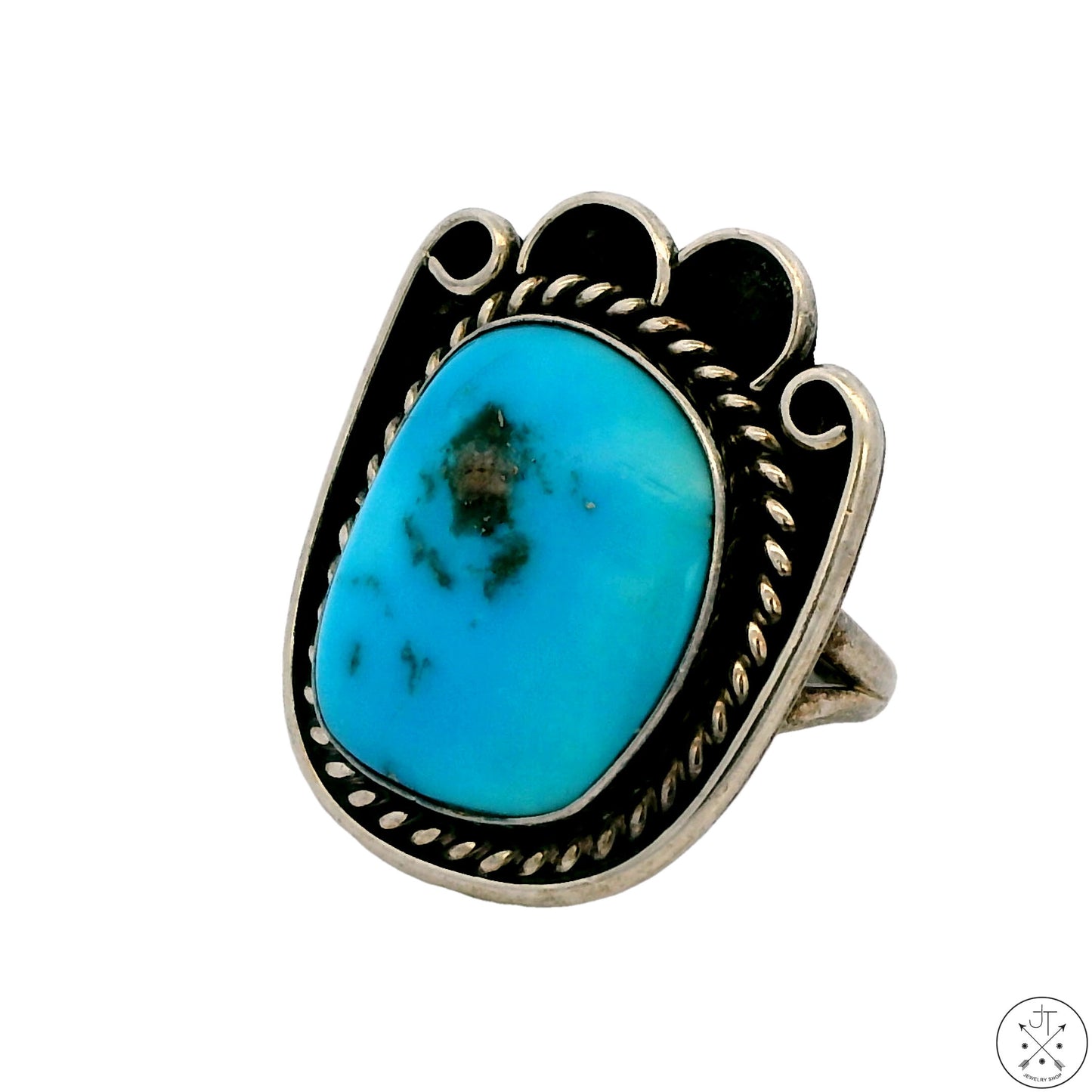 Vintage Sterling Silver Ring with Dyer Blue Mine Turquoise Size 6