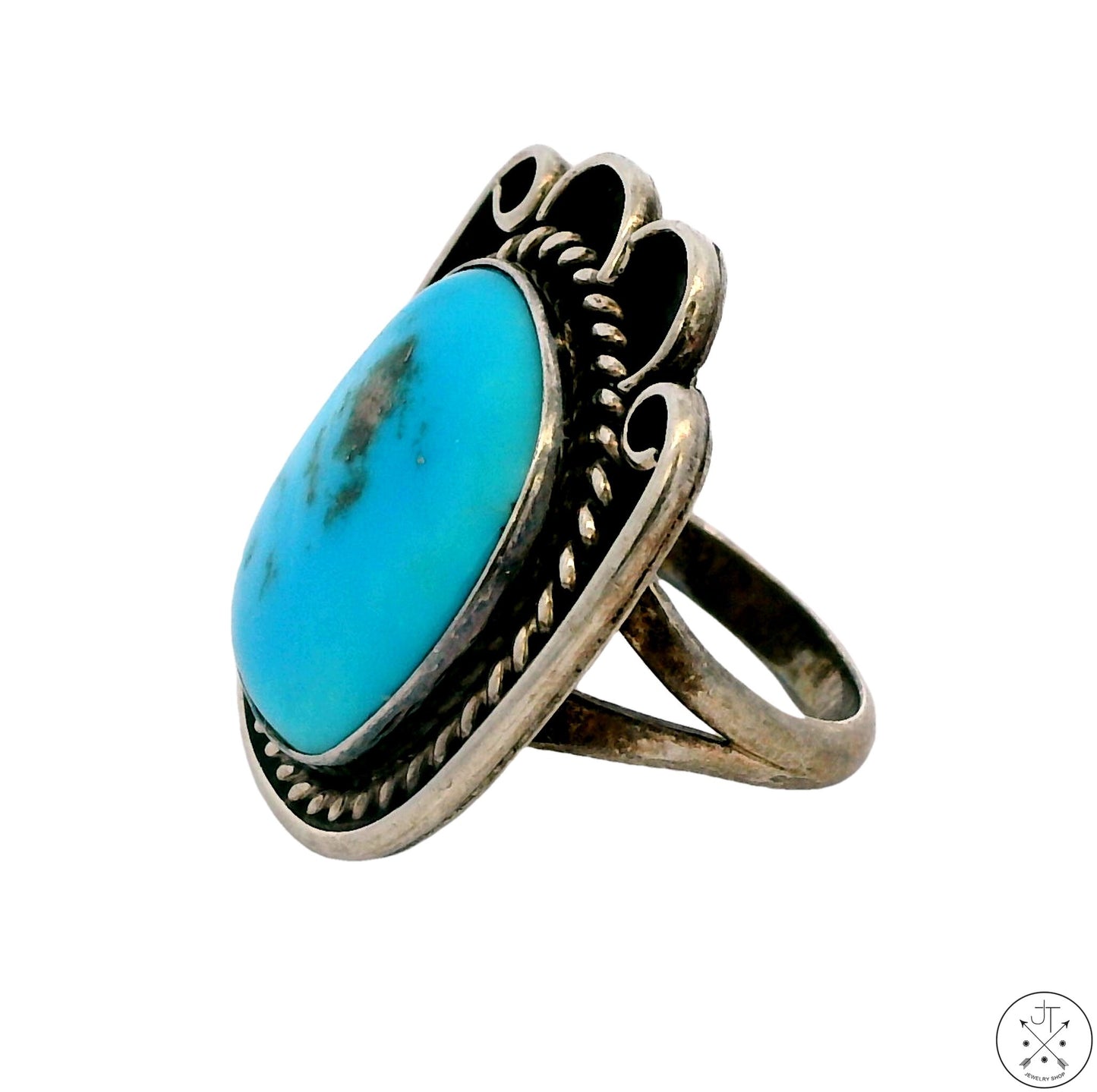 Vintage Sterling Silver Ring with Dyer Blue Mine Turquoise Size 6