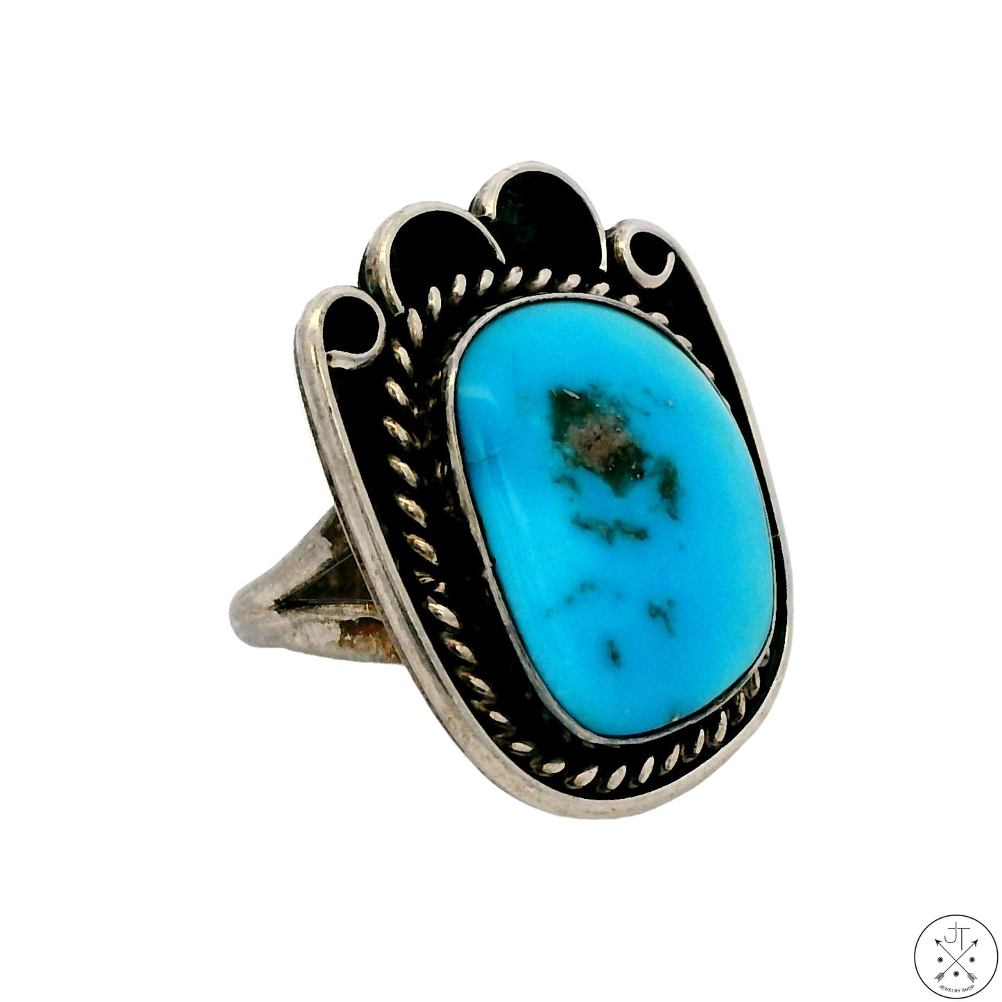 Vintage Sterling Silver Ring with Dyer Blue Mine Turquoise Size 6