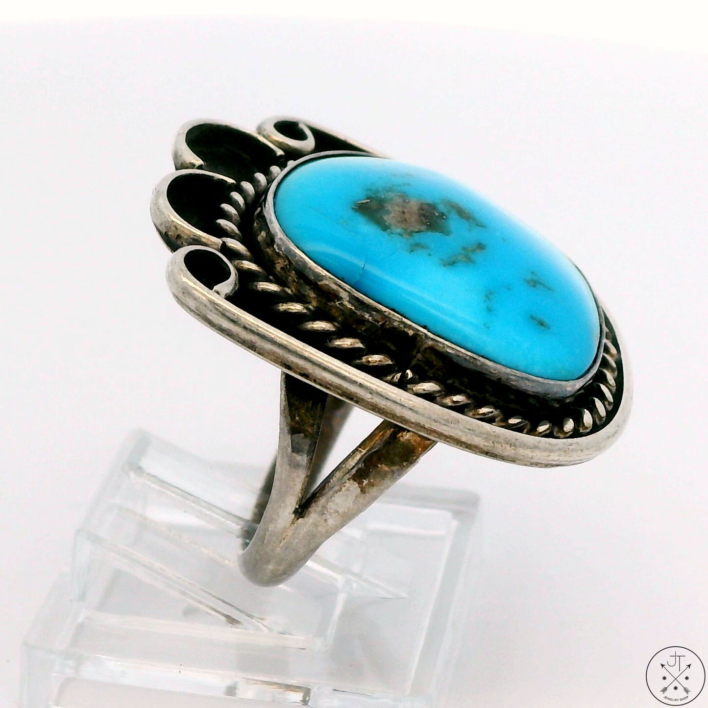 Vintage Sterling Silver Ring with Dyer Blue Mine Turquoise Size 6
