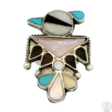 Vintage Sterling Silver Large Thunderbird Ring Turquoise Pearl Size 6