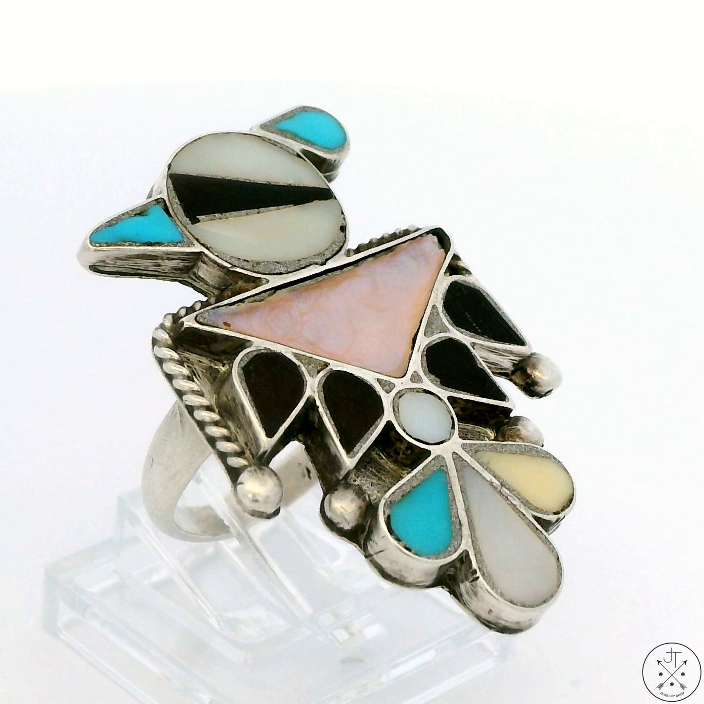 Vintage Sterling Silver Large Thunderbird Ring Turquoise Pearl Size 6