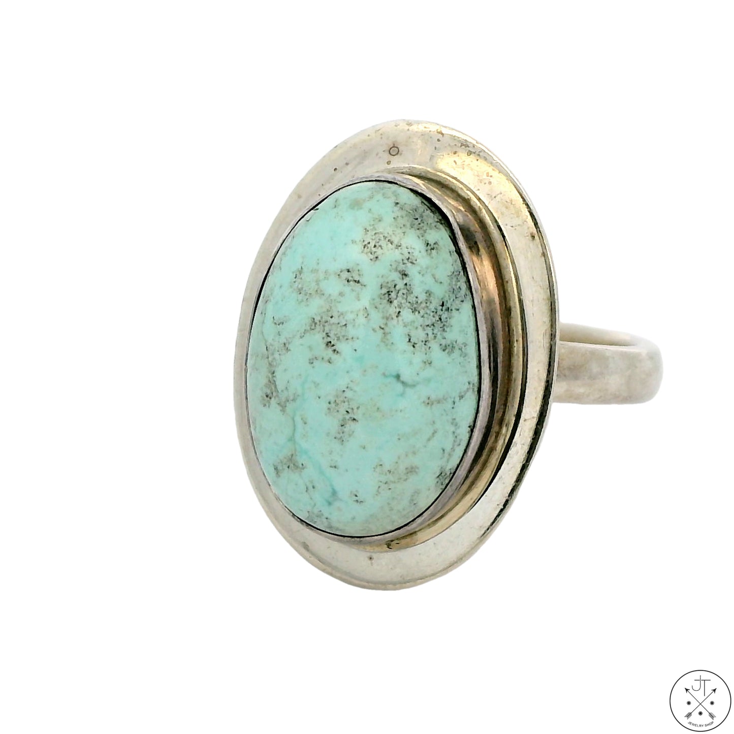 Vintage Signed Native American Sterling Silver Ring Mint Turquoise Size 9.25 Butte