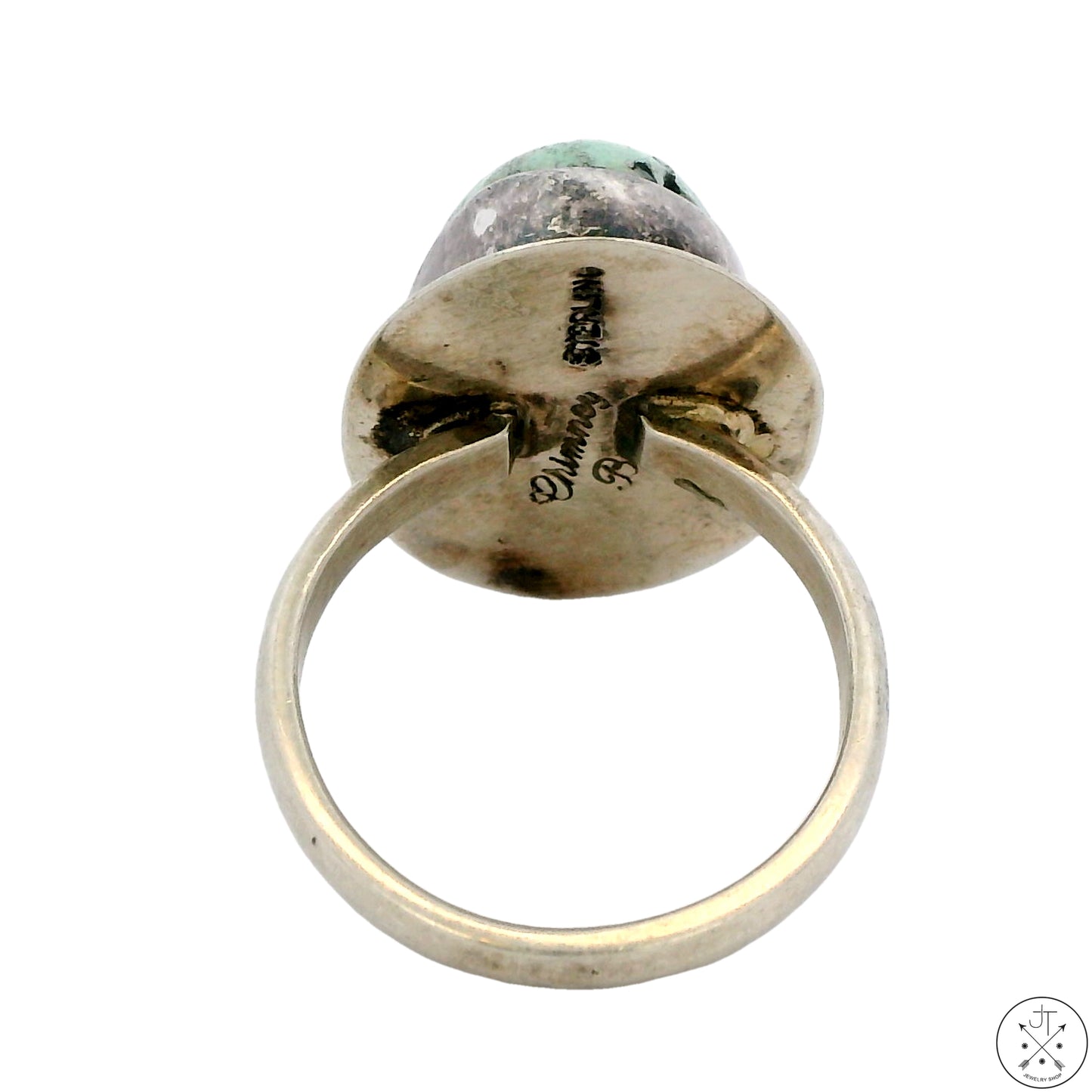 Vintage Signed Native American Sterling Silver Ring Mint Turquoise Size 9.25 Butte