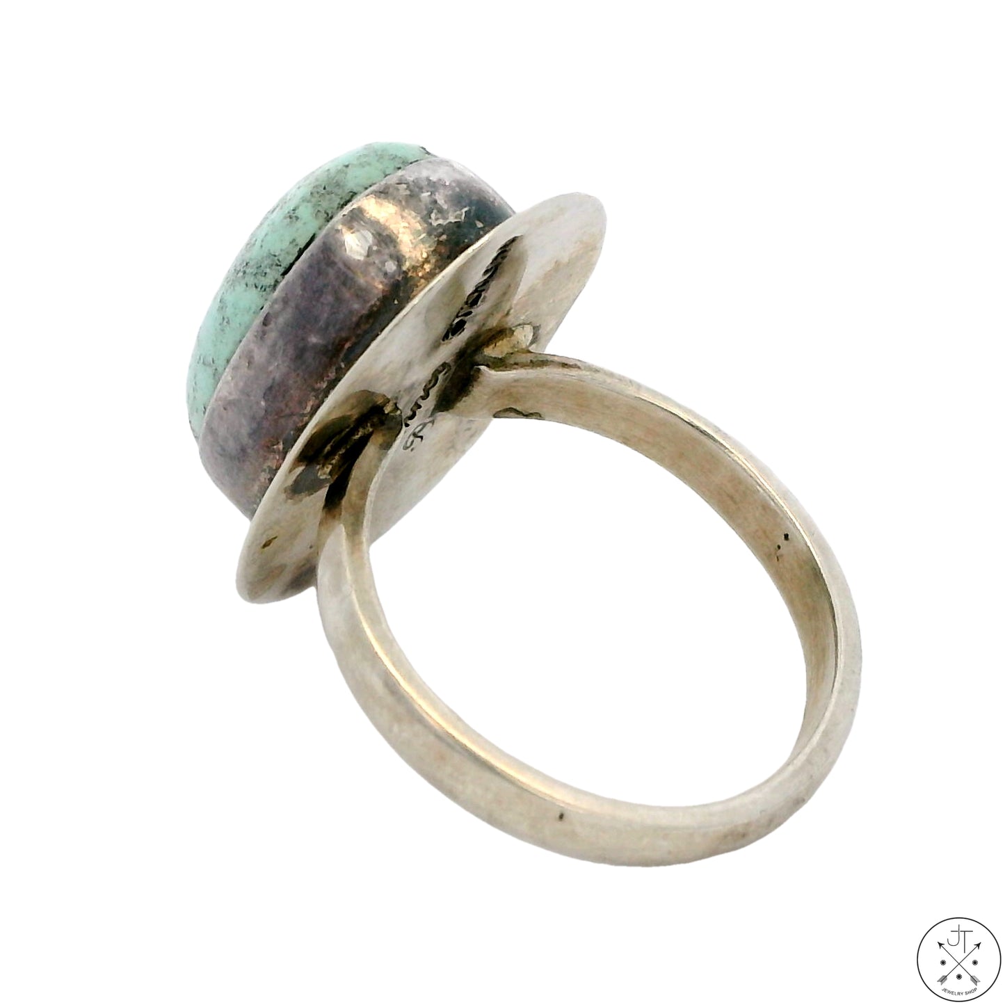 Vintage Signed Native American Sterling Silver Ring Mint Turquoise Size 9.25 Butte